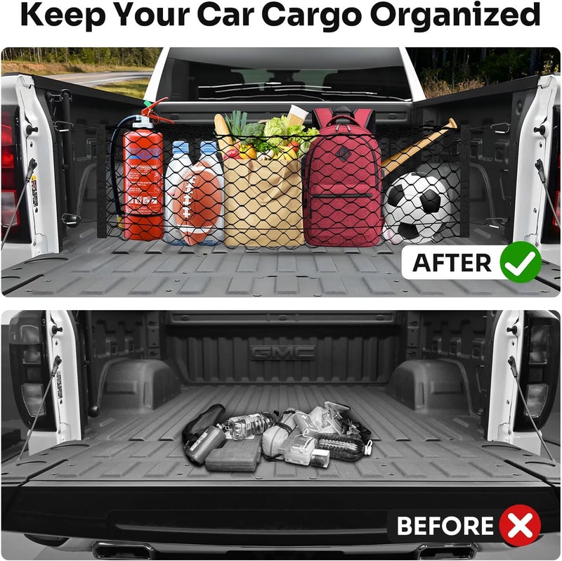 Canvcle شبكة حمولة سرير الشاحنة لسيارات 2019-2025 2026 GMC Sierra 1500/2020-2026 Chevy Silverado 2500 3500 ملحقات شبكة تنظيم وحفظ الأمتعة القابلة للتمدد من النايلون - Image 3
